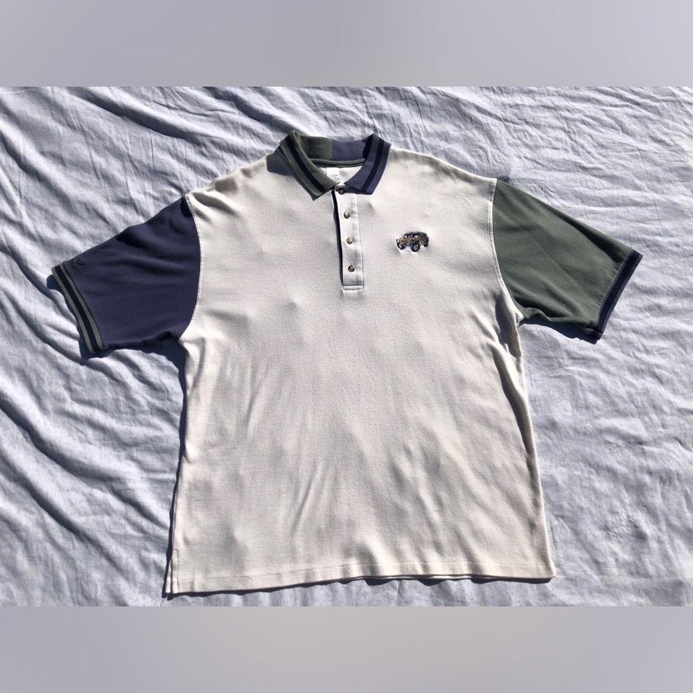 Vintage 90s HUMMER Polo Shirt Mens L Made USA Embroidered 4x4 Colorblock Cotton
